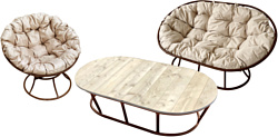 M-Group Мамасан, Папасан и стол 12130201 (коричневый/бежевая подушка)