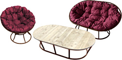 M-Group Мамасан, Папасан и стол 12130202 (коричневый/бордовая подушка)