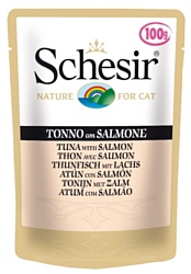 Schesir (0.1 кг) 6 шт. Кусочки в желе. Тунец с лососем. Влажный корм для кошек