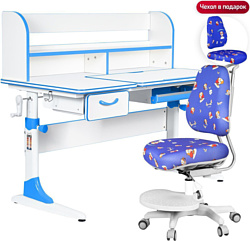 Anatomica Study-120 Lux + надстройка + органайзер + ящик с синим креслом Ragenta с роботами (белый/голубой)