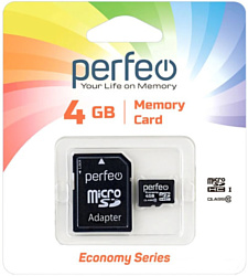 Perfeo microSDHC PF4GMCSH10AES 4GB (с адаптером)