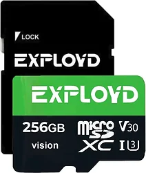 Карта памяти Exployd Vision microSDXC 256GB EX256GCSDXC10-U3-V30 (с адаптером)