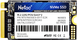 SSD диск Netac Внутренний SSD M.2 PCIe 3 x2 - 1ТB 2242 Netac N930ES Pro NVMe