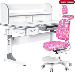 Anatomica Study-120 Lux + надстройка + органайзер + ящик с розовым креслом Ragenta с принцессами и сердечками (белый/серый)