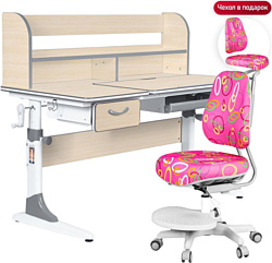 Anatomica Study-120 Lux + надстройка + органайзер + ящик с розовым креслом Ragenta с цветными кольцами (клен/серый)