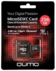 Карта памяти Qumo microSDXC Class 10 UHS Class 1 256GB + SD adapter