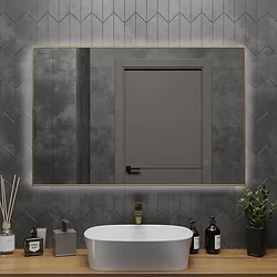 Зеркало Roxen  Frida c подсветкой 510215-120 (120x70) в тонком металлическом профиле в цвете брашированное золото