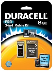Duracell PRO microSDHC Class 10 8GB + SD adapter & USB Card Reader
