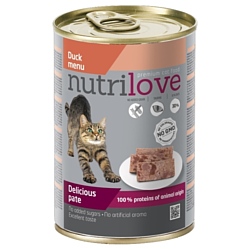 Nutrilove (0.4 кг) 1 шт. Cats - Delicious pate - Duck menu