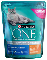 Purina ONE Для взрослых кошек старше 11 лет с высоким содержанием Курицы и цельными злаками (0.75 кг)