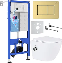 Унитаз Roxen Antares Bidet в комплекте с инсталляцией StounFix Dual Fresh 6 в 1 968457 (кнопка: брашированное золото)
