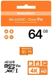 Карта памяти BreezyTech Ultra microSDXC Class 10/A2/V30 64GB (без адаптера)