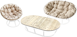 M-Group Мамасан, Папасан и стол 12130101 (белый/бежевая подушка)