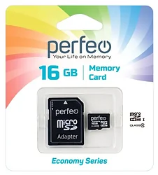 Карта памяти Perfeo microSDHC PF16GMCSH10AES 16GB (с адаптером) Карта памяти Perfeo microSDHC PF16GMCSH10AES 16GB (с адаптером)
