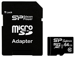 Silicon Power Superior microSDXC 64GB UHS Class 1 Class 10 + SD adapter
