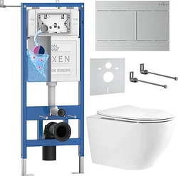 Унитаз Roxen Antares Tornado Long в комплекте с инсталляцией StounFix Dual Fresh 6 в 1 868459 (кнопка: сатин матовая)