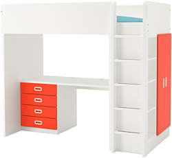 Ikea Стува/Фритидс 200x90 (4 ящика, 2 дверцы, бел/красный) 892.621.83