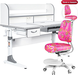 Anatomica Study-120 Lux + надстройка + органайзер + ящик с розовым креслом Ragenta с цветными кольцами (белый/серый)