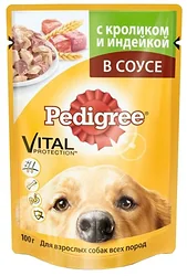 Pedigree (0.1 кг) 1 шт. Для взрослых собак всех пород с кроликом и индейкой в соусе