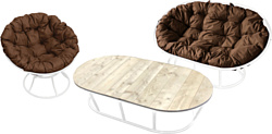 M-Group Мамасан, Папасан и стол 12130105 (белый/коричневая подушка)