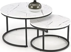 Журнальный столик Halmar Java 2 стола (белый мрамор/черный)