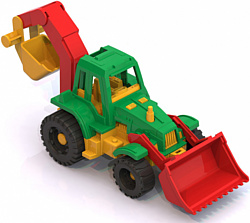 Нордпласт Трактор Ижора с грейдером и ковшом 152 (зеленый/красный/желтый)