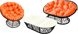 M-Group Мамасан, Папасан и стол 12140407 (черный ротанг/оранжевая подушка)