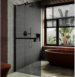 Душевая перегородка MaybahGlass 99x195 MGD-1461-6ш (графитовое стекло/черный)