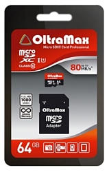 OltraMax microSDXC Class 10 UHS-1 80MB/s 64GB + SD adapter