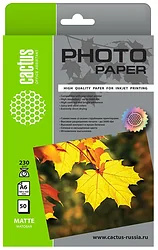 Фотобумага CACTUS Матовая 10x15 230 г/м2 100 листов CS-MA6230100 Фотобумага CACTUS Матовая 10x15 230 г/м2 100 листов CS-MA6230100