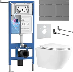 Унитаз Roxen Antares Tornado Long в комплекте с инсталляцией StounFix Dual Fresh 6 в 1 868461 (кнопка: оружейная сталь матовая)