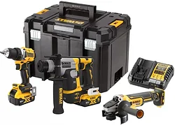Дрель-шуруповерт DeWalt DCK355P2T (шуруповерт, перфоратор, болгарка, 2 АКБ, кейс)