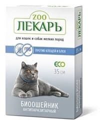 ECO ZooЛекарь ошейник от блох и клещей Био для кошек и собак мелких пород