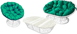 M-Group Мамасан, Папасан и стол 12140104 (белый ротанг/зеленая подушка)