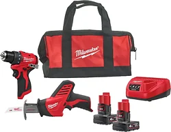 Дрель-шуруповерт Milwaukee M12 BLPP2A-402B 4933499692 (шуруповерт, сабельная пила, 2 АКБ, сумка)