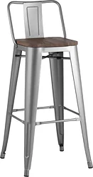 Stool Group Tolix со спинкой YD-H765E-W YG-15 (серебристый матовый/темное дерево)
