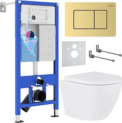 Унитаз Roxen Antares в комплекте с инсталляцией StounFix Dual Fresh 6 в 1 968454 (кнопка: брашированное золото)