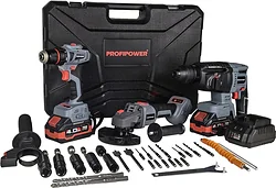 Дрель-шуруповерт Profipower ProfiSet-3E18 E0247 (шуруповерт, перфоратор, болгарка, 2 АКБ, кейс)