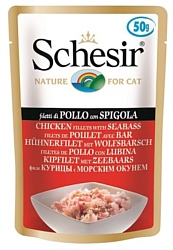 Schesir (0.05 кг) 30 шт. Кусочки в желе. Куриное филе с морским окунем. Влажный корм для кошек