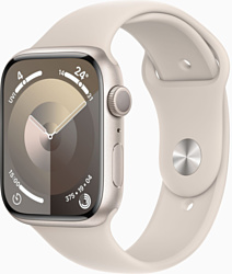 Apple Watch Series 9 45 мм (алюминиевый корпус, звездный свет/звездный свет, спортивный силиконовый ремешок M/L)