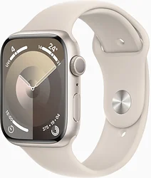 Умные часы Apple Watch Series 9 45 мм (алюминиевый корпус, звездный свет/звездный свет, спортивный силиконовый ремешок M/L)