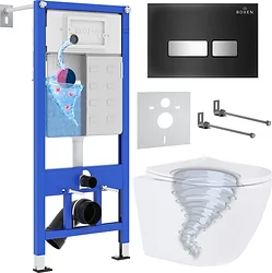 Унитаз Roxen Antares Tornado Long в комплекте с инсталляцией StounFix Dual Fresh 6 в 1 868448 (кнопка: черный/хром глянцевая)
