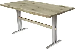 Кухонный стол Buro7 Двутавр 150 (с обзолом и сучками, дуб беленый/серебро)