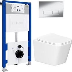 Унитаз Lauter Square 214903 с кнопкой 219701HD (узкая, хром)