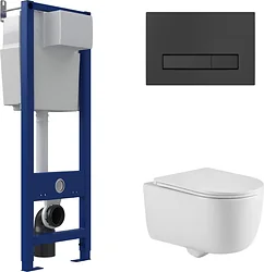 Унитаз Berges Wasserhaus Tornas Rimless + Atom 410 АТ-043329 (с кнопкой Atom Line Soft Touch черный)