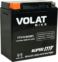 Аккумулятор для мотоцикла VOLAT YTX16-BS(MF) L+ (16Ah) Аккумулятор для мотоцикла VOLAT YTX16-BS(MF) L+ (16Ah)