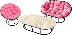M-Group Мамасан, Папасан и стол 12130408 (черный/розовая подушка)