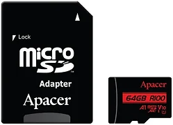 Карта памяти Apacer microSDXC AP64GMCSX10UB-R 64GB (с адаптером)