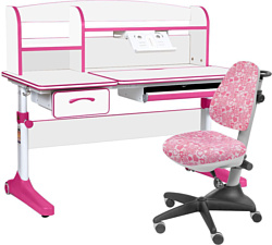 Anatomica Uniqa + надстройка + подставка для книг с розовым креслом Бюрократ KD-2 с сердцами и цветами (белый/розовый)
