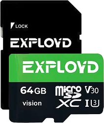 Карта памяти Exployd Vision microSDXC 64GB EX64GCSDXC10-U3-V30 (с адаптером)